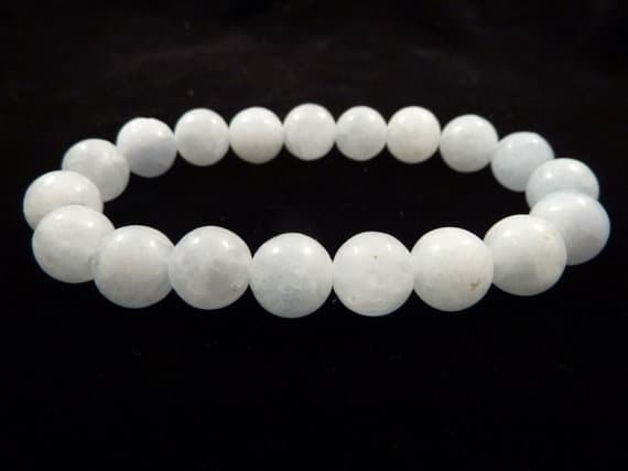 Artisan Loose 10mm Stretchable White Blue Calcite  Bracelet Round, Smooth 7.5" for mens, womens, gf, bf & Adult.