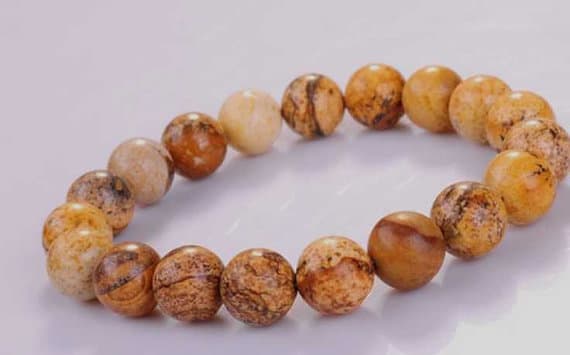 Artisan Loose 10mm Multi Colour Picture Jasper Stretchable Bracelet Round, Smooth 18cm for mens, womens, gf, bf and adults.