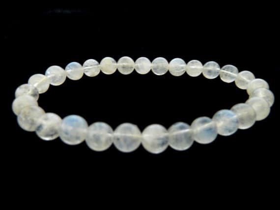 chakras simple 6mm Stretchable White Indian Rainbow Moonstone  Bracelet Round, Smooth 7" for mens, womens, gf, bf & Adult.