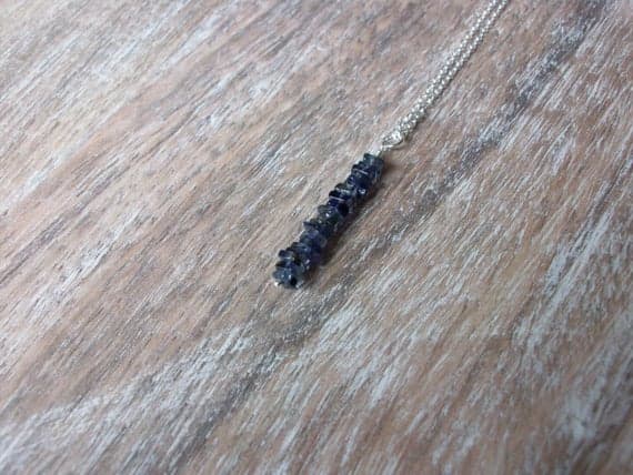 Gemstone Sterling Silver Bar Pendant on Sterling Silver Chain Unique Bar Iolite Gemstone Beaded Necklace 3-4mm Code- WAR9090