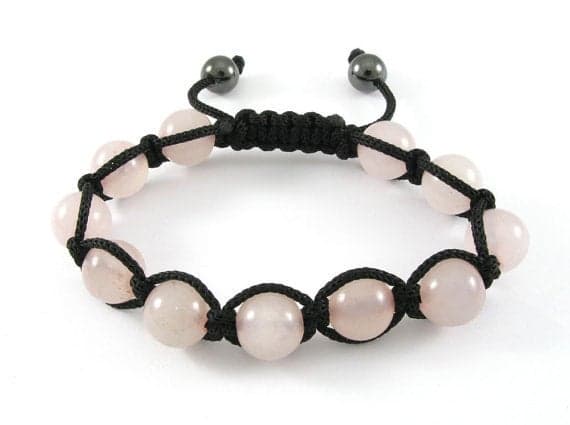 Anxiety Relief Calming 10mm Adjustable Pink Natural Rose Quartz Shamballa Bracelet Round, Smooth 7.5" for mens, womens.