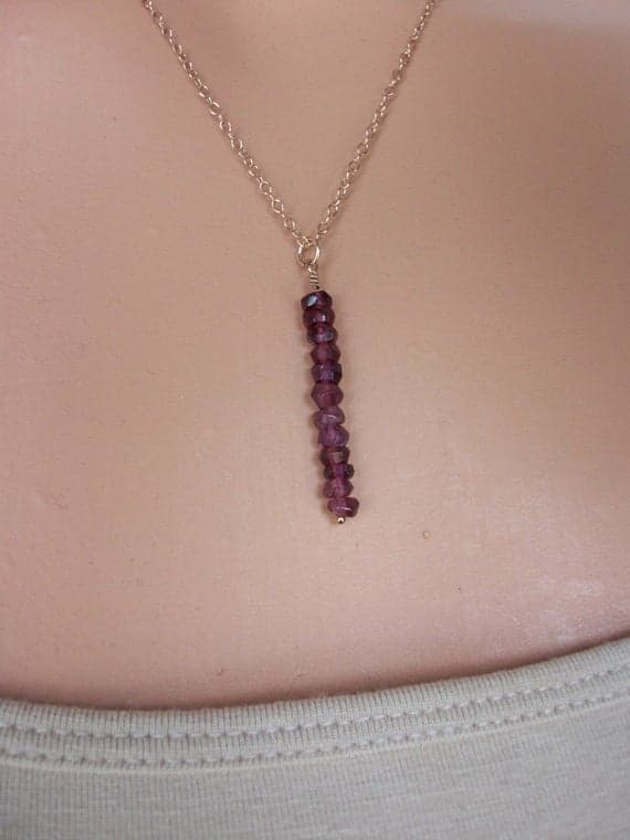 Rhodolite Garnet Rose Gold Filled Bar Pendant Rose Gold Chain Unique Bar Beaded Garnet Necklace Gemstone Beaded Bar Necklace 3-4mm Code- WAR9088