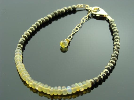 Ethiopian Welo Opal and Pyrite 14K Gold Filled Bracelet 3-4mm Code- WAR6582