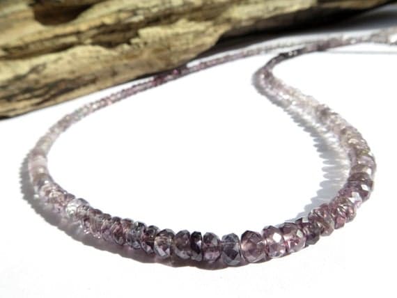 925 sterling Silver Unique Wedding Gift 4mm stacking Purple Spinel Necklace Rondelle, Faceted 17" for mens, womens.