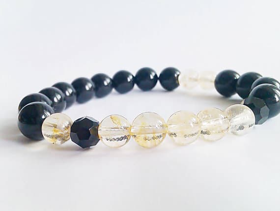 Anxiety Relief Calming 8mm Multi Colour Citrine &  Black Onyx  Stretchable Bracelet Round, Smooth 18cm for mens, womens, gf, bf and adults.