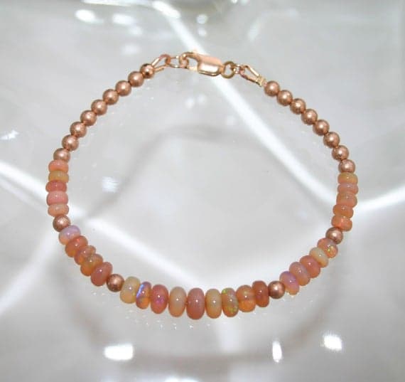 ETHIOPIAN OPAL BRACELET....Pink Welo Opal...Rose Gold Beads 7mm Code- WAR6012