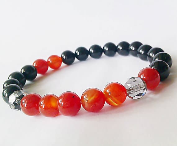 Positive Energy 8mm Multi Colour Carnelian Bracelet & Black Onyx  Stretchable Bracelet round, Smooth 18cm for mens, womens, gf, bf and adults.