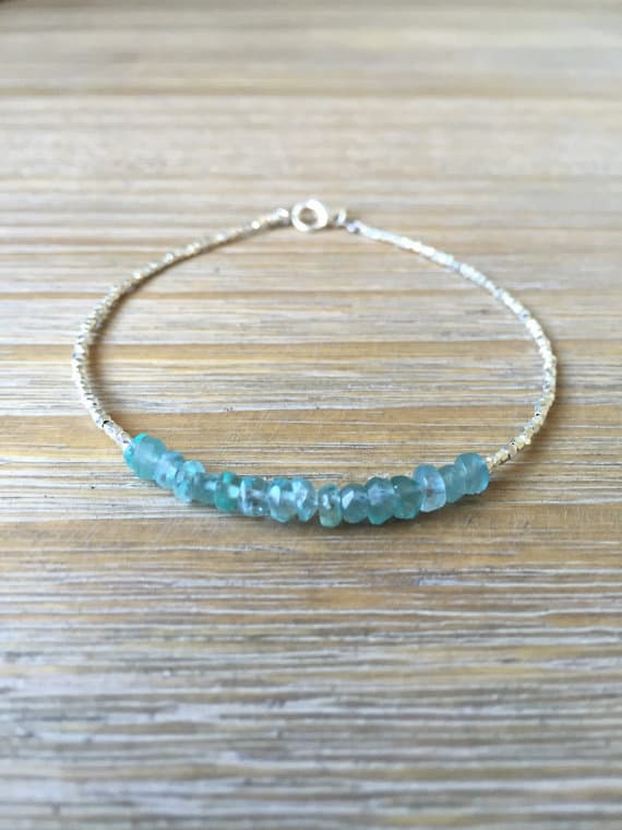 AAA++ Rare Quality Blue Apatite and Fine Silver Plated Bracelet , Beaded bracelet, Gemstone bracelet 3-4 mm Code- TJH29