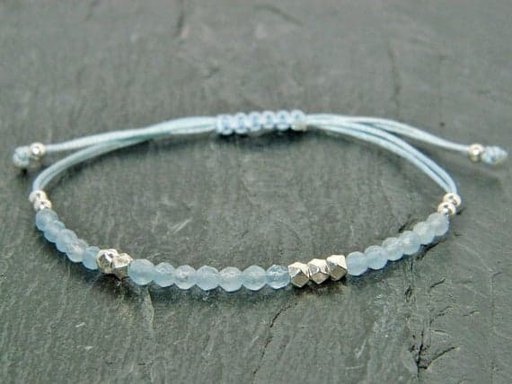 Galaxy Jewelry 3 mm Adjustable blue Aquamarine Bracelet Rondelle, Faceted 7" for mens, womens, GF, BF, Adults.
