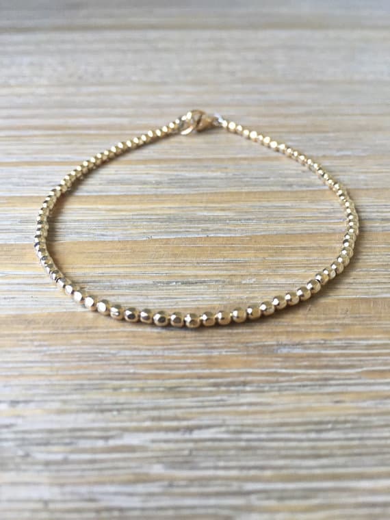 AAA++ Rare Quality 14k Gold  Bracelet, Gold  Beaded Bracelet 2 mm Code- TJH28