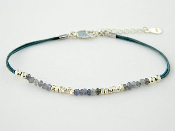 925 Steling Silver Wholesale 3 mm Adjustable Stracking blue Iolite Bracelet Rondelle, Faceted 7" for mens, womens, GF, BF, Adults.