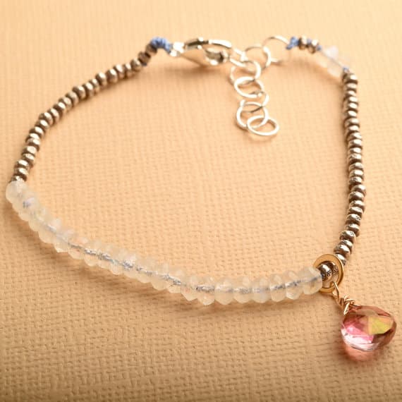 925 steling silver Empath Protection 3-4 mm Stracking white Moonstone Bracelet Rondelle, Faceted 7" for mens, womens, GF, BF, Adults.