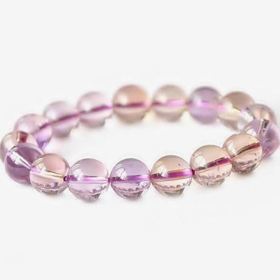 Dainty Slave Loose 10mm Purple Ametrine Stretchable Bracelet Round, Smooth 18cm for mens, womens, gf, bf and adults.