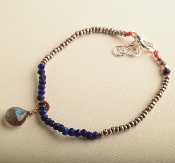 925 steling silver Anxiety Relief Calming 3-4 mm Stracking blue Lapis Lazuli Bracelet Rondelle, Faceted 7" for mens, womens, GF, BF, Adults.
