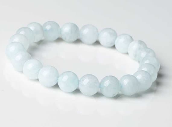 chakras simple 8mm Aqua Aquamarine Stretchable Bracelet Round, Smooth 18cm for mens, womens, gf, bf and adults.