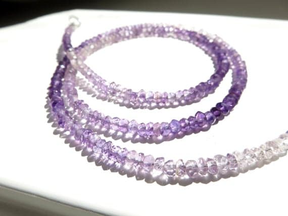 925 sterling Silver love beach youth 3mm stacking Purple Amethyst Necklace Rondelle, Faceted 17" for mens, womens.