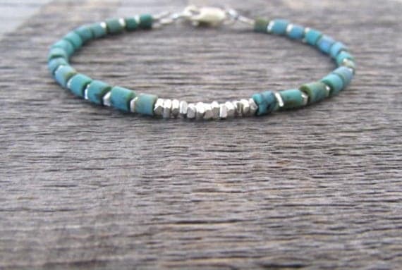 AAA++ Rare Quality Beaded Turquoise Bracelet, December Birthstone Bracelet, Turquoise Silver Plated Bracelet , Hill Tribe Bracelet, Boho Bracelet, Stack Bracelet 3.5-4mm 7 inches Code- TJH361
