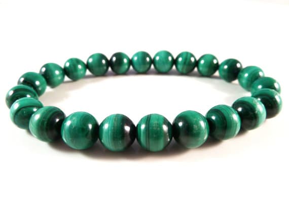 Blush Jewelry 8mm Stretchable Green Malachite Bracelet Round, Smooth 7" for mens, womens, gf, bf & Adult.