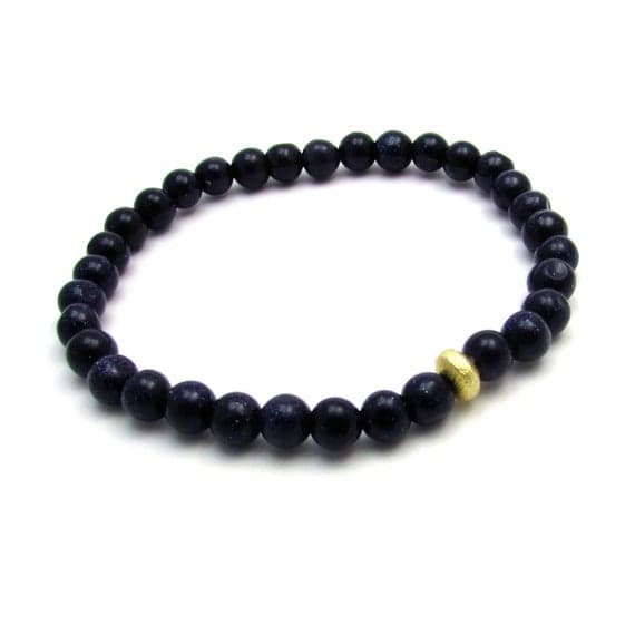 Anxiety Relief Calming,gold helling 5 mm Stretchable blue Blue gold stone Bracelet Round, Smooth 7" for mens, womens, GF, BF, Adults.