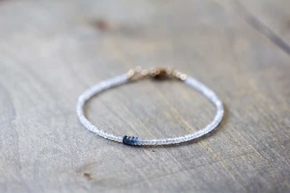 24k gold Anniversary Gift 9mm Multi Colour Clear Quartz & Blue Sapphire stacking Bracelet Rondelle, Smooth 18cm for mens, womens, gf, bf and adults.