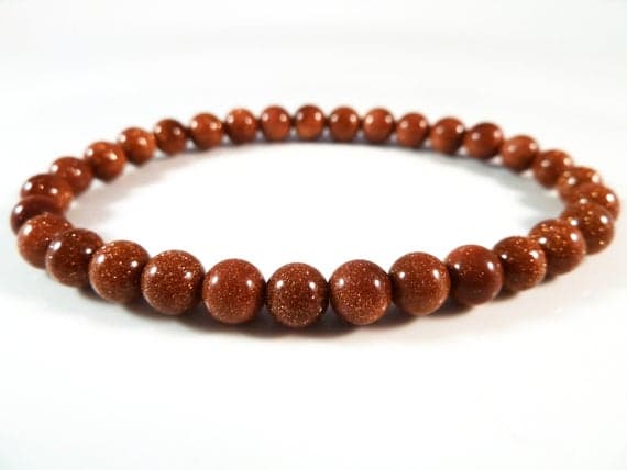 Anxiety Gemstone 6mm Stretchable Golden Gold stone Bracelet Round, Smooth 7" for mens, womens, gf, bf & Adult.