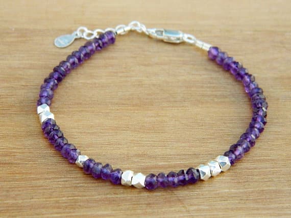 925 Steling Silver Dainty Slave Loose 3 mm Adjustable Stracking Purple Amethyst Bracelet Rondelle, Faceted 7" for mens, womens, GF, BF, Adults.