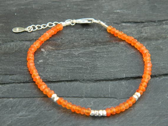 925 Steling Silver Unique Wedding Gift 3 mm Adjustable Stracking Orange Carnelian Bracelet Rondelle, Faceted 7" for mens, womens, GF, BF, Adults.
