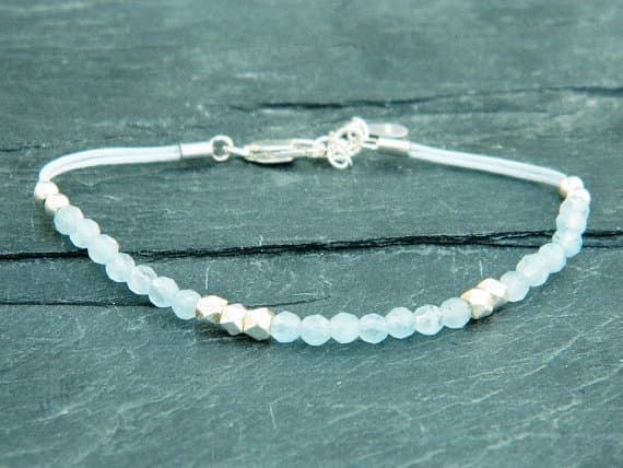 925 Steling Silver Anxiety Relief Calming 3 mm Stracking blue Aquamarine Bracelet Rondelle, Faceted 7" for mens, womens, GF, BF, Adults.