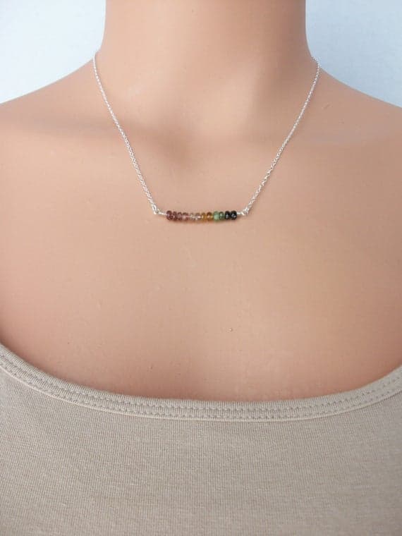 Tourmaline Bar Necklace/Sterling Silver Mixed Tourmaline Bar/Multi Tourmaline Gemstone Necklace/Different Mixed Tourmaline Necklace 3-4mm Code- WAR9087