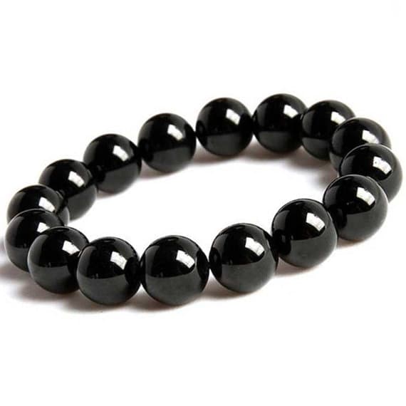 Dainty Slave Loose 10mm Black Black Tourmaline Stretchable Bracelet Round, Smooth 18cm for mens, womens, gf, bf and adults.