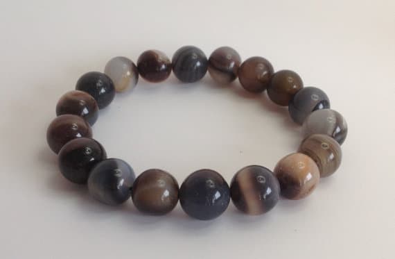 Anniversary Gift 12mm Stretchable Multi Agate Bracelet Round, Smooth 7.5" for mens, womens.