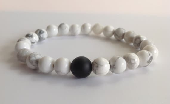 good luck gift 8mm Stretchable White Matte Black Onyx & White Howlite Bracelet Round, Smooth 7" for mens, womens.