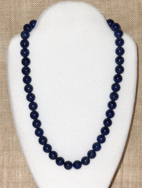 925 sterling Silver Super sale 10mm stacking Blue Lapis Lazuli  Necklace Round, Smooth 17" for mens, womens, gf, bf & Adult.