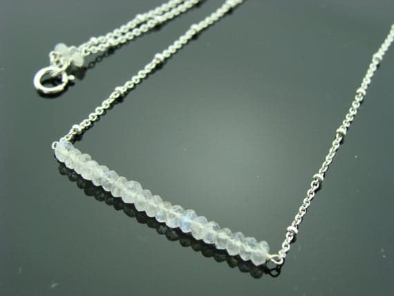 Rainbow Moonstone 925 Sterling Silver Bar Necklace 4mm Code- WAR6590
