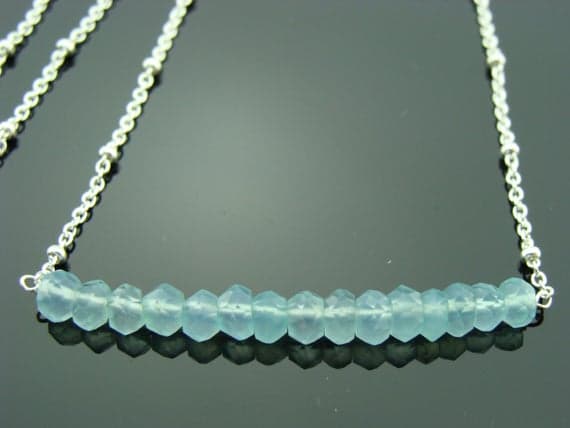Aqua Blue Chalcedony Sterling Silver Bar Necklace 4mm Code- WAR6589