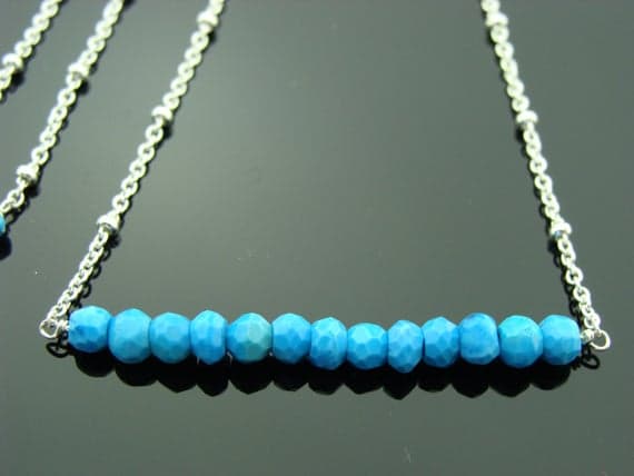 Sleeping Beauty Turquoise Sterling Silver Bar Necklace 4mm Code- WAR6591