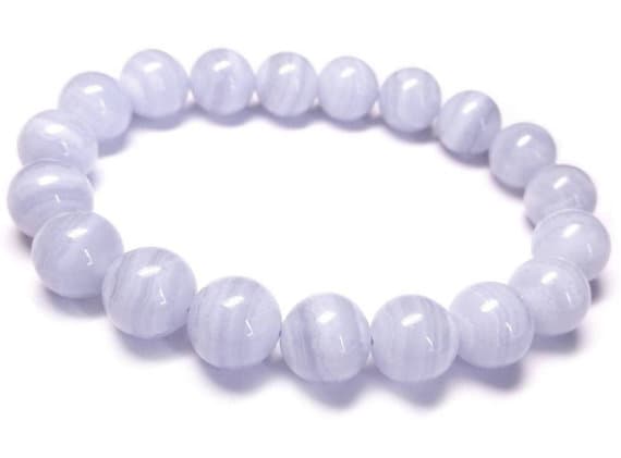 Anxiety Gemstone 10mm Sky Blue Blue Lace Agate Stretchable Bracelet Round, Smooth 18cm for mens, womens, gf, bf and adults.
