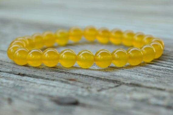 Bridesmaid Jewelry 8mm Stretchable yellow Yellow Jade Bracelet Round, Smooth 7" for mens, womens, GF, BF, Adults.