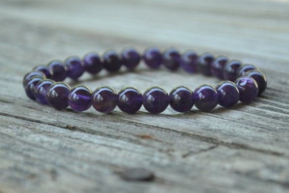 good luck gift 8mm Stretchable Purple Amethyst Bracelet Round, Smooth 7" for mens, womens, GF, BF, Adults.