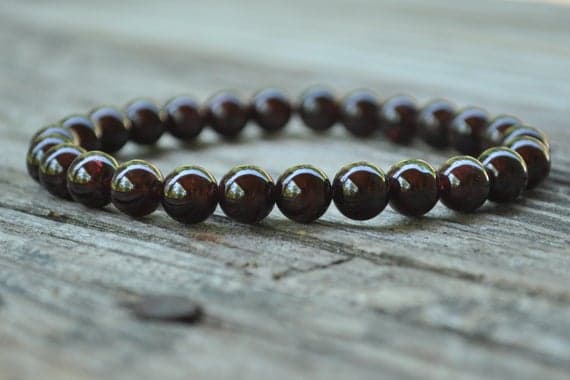 Anxiety Relief Calming 8mm Stretchable red Garnet Bracelet Round, Smooth 7" for mens, womens, GF, BF, Adults.