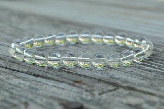 memorial gift 8mm Stretchable white Clear Quartz Bracelet Round, Smooth 7" for mens, womens, GF, BF, Adults.