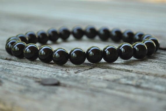 Rock Gift 8mm Stretchable black Black Onyx Bracelet Round, Smooth 7" for mens, womens, GF, BF, Adults.
