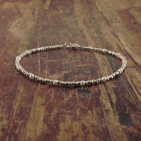 925 sterling silver Anniversary Gift 2mm White Pearl stacking Bracelet Round, Smooth 18cm for mens, womens, gf, bf and adults.