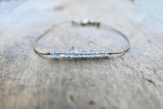 925 sterling Silver chakras simple 2-3mm stacking Aqua Aquamarine Bracelet Rondelle, Faceted 7" for mens, womens, gf, bf & Adult.