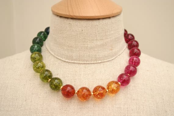 Multi COLOURED QUARTZ Chunky Chakra Colours Necklace 16mm Code- WAR6003