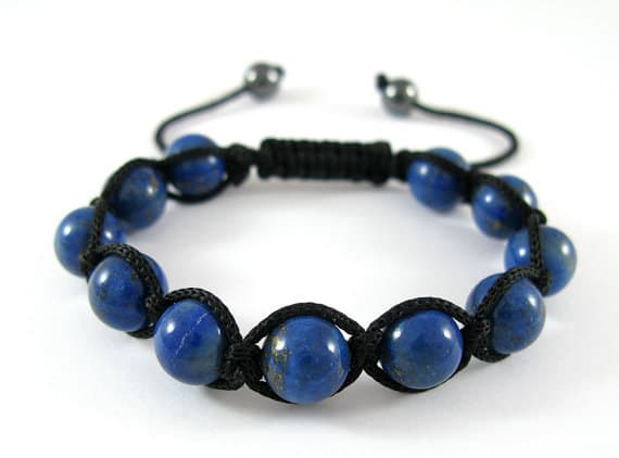 memorial gift 10mm Adjustable Blue Lapis Lazuli  Bracelet Round, Smooth 7.5" for mens, womens.