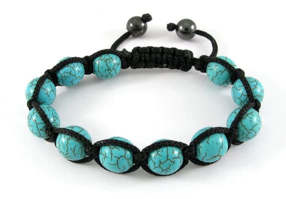 Personalized Gift 8mm Adjustable Blue Turquoise Shamballa Bracelet Round, Smooth 7" for mens, womens.