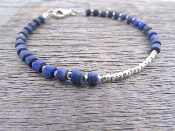 AAA++ Rare Quality Lapis Lazuli Bracelet, Lapis Jewelry, Hill Tribe Silver, Bead Bracelet, Stack Bracelet, Vegan Bracelet, Layer Bracelet, Boho Bracelet 3.5-4mm 7" Strand. Code- TJH427