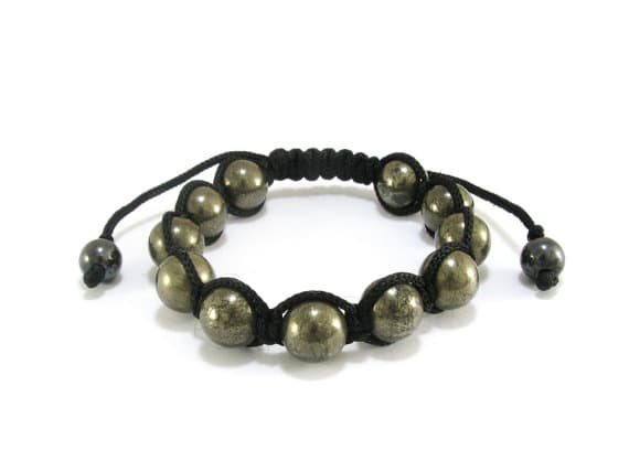 Grounding 10mm Stretchable Yellow Pyrite Bracelet Round, Smooth 7.5" for mens, womens.