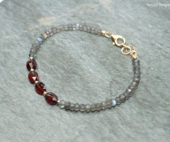 24k gold Plated Positive Energy Gold helling 4-4.5mm stacking Multi Garnet and Labradorite  Bracelet Oval & Rondelle, Faceted 7" for mens, womens, gf, bf & Adult.
